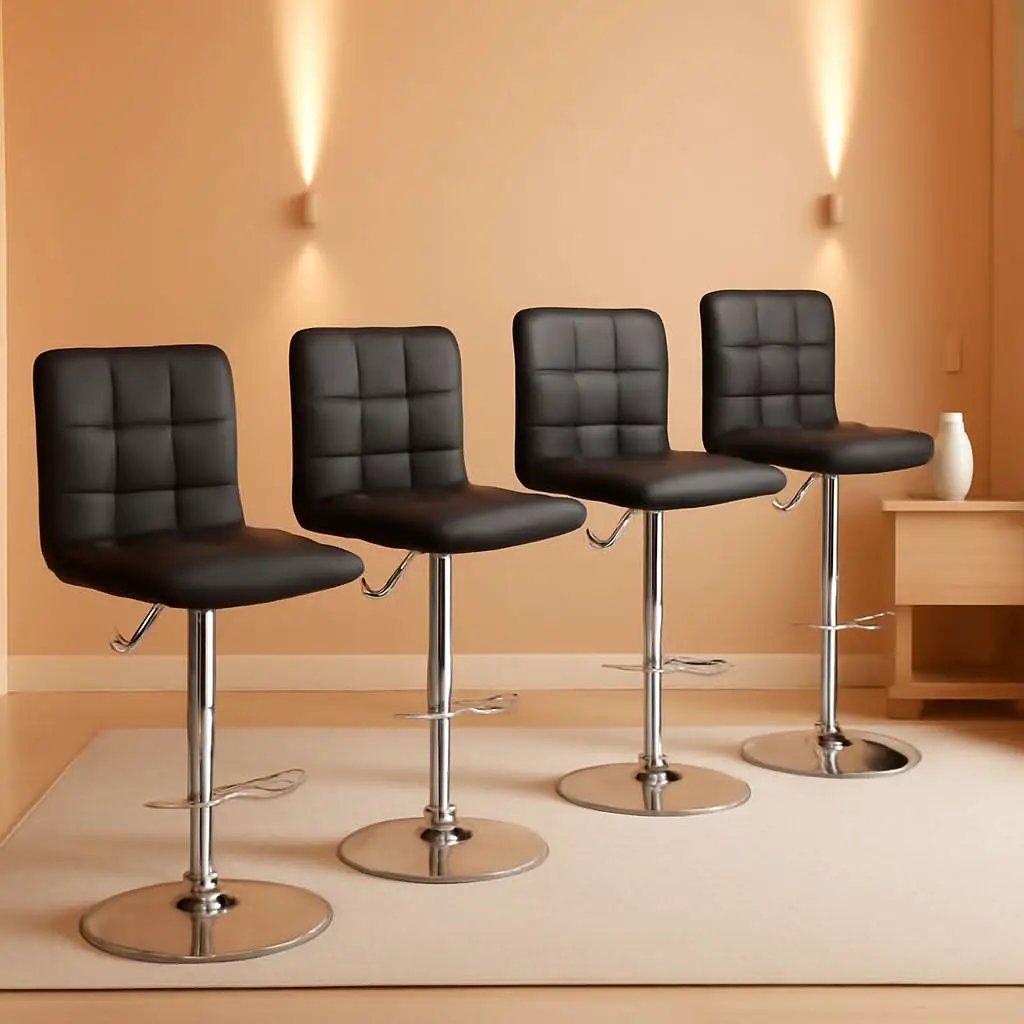 Set of 4 Adjustable Swivel PU Leather Bar Stools Modern from PriceLows™
