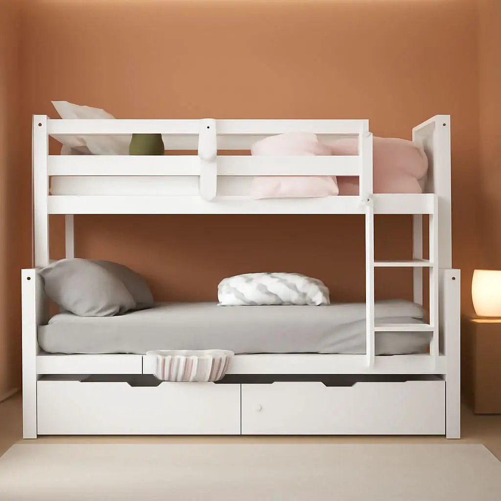 White Twin Over Full Bunk Bed With Storage Drawers from PriceLows™