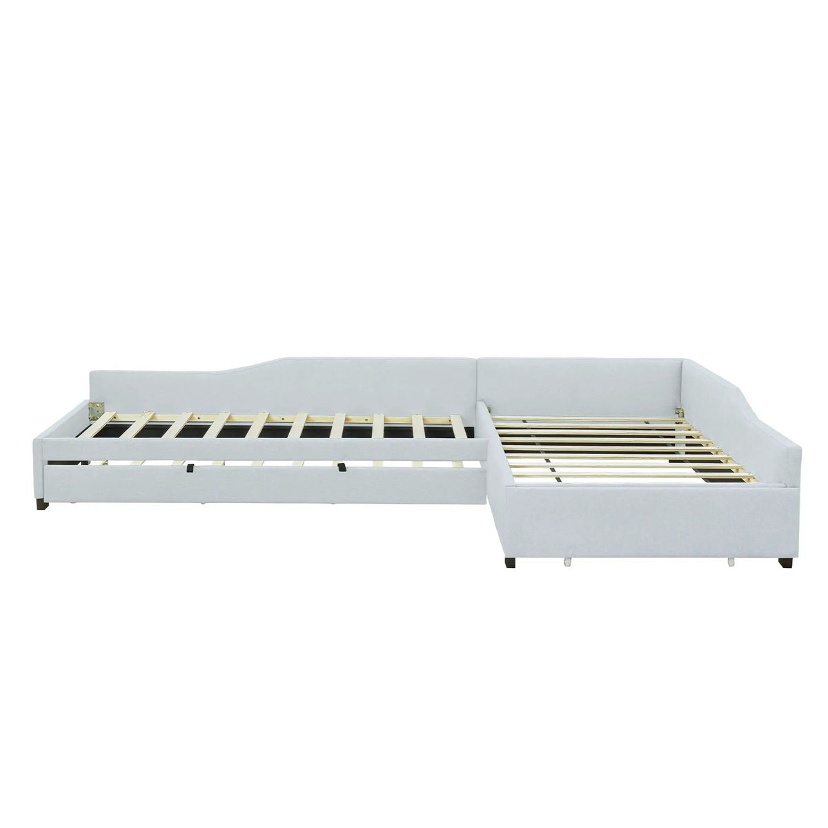 Upholstered Double Daybed | Trundle And Drawer | Two Twin Beds | 120 Inch Length