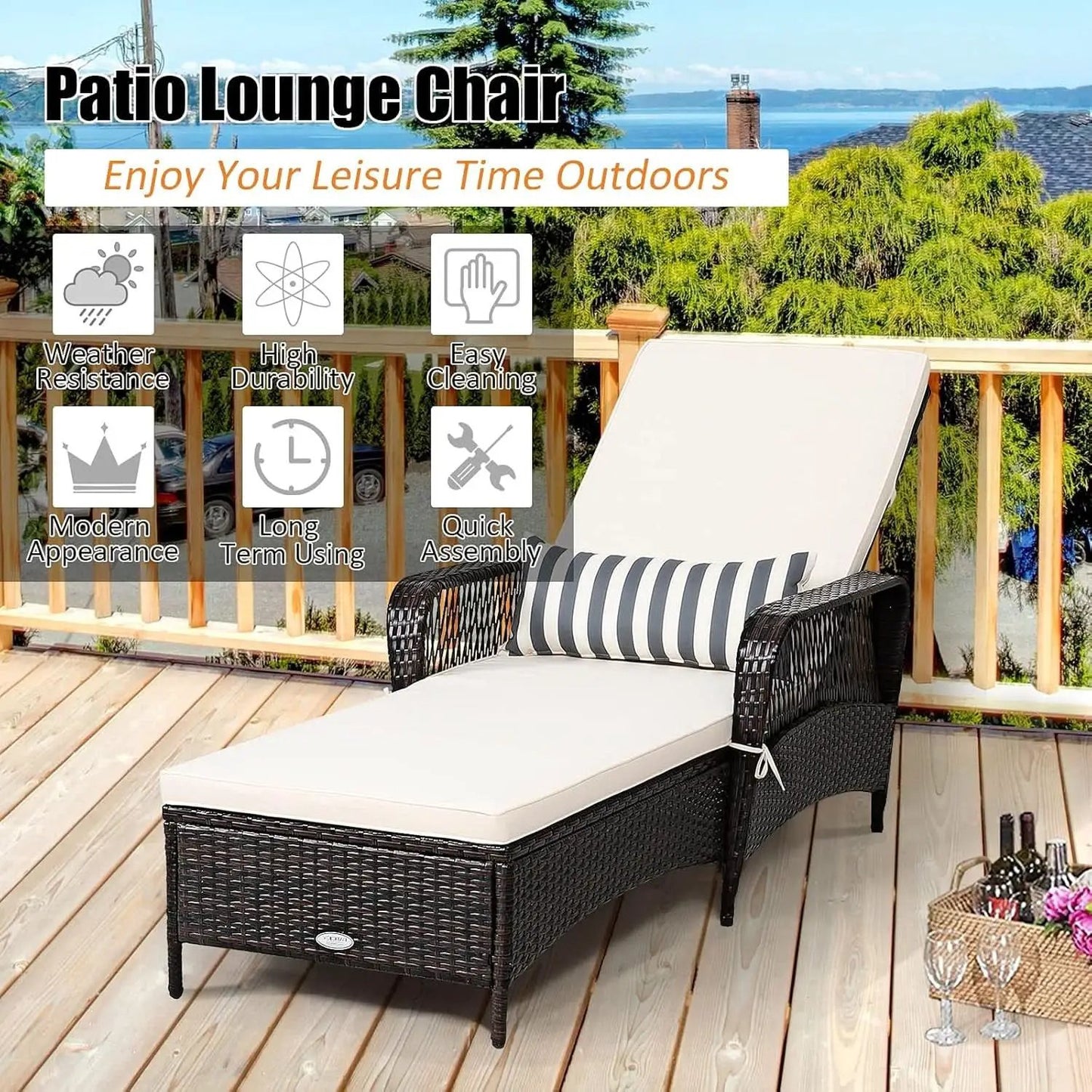Adjustable Rattan Chaise Lounge Chair for Outdoor Relaxation from PriceLows™