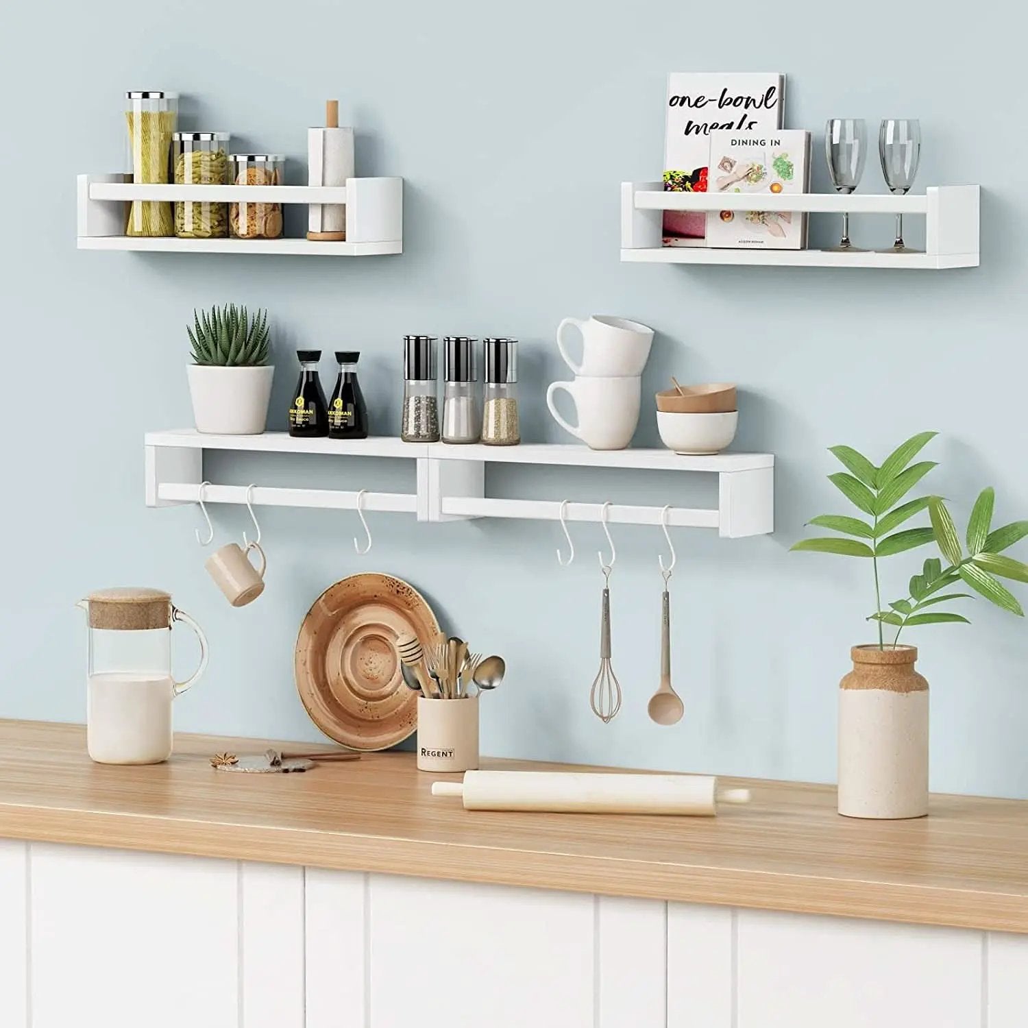 Floating Nursery Wall Shelves Set of 4 White Bookshelves from PriceLows™