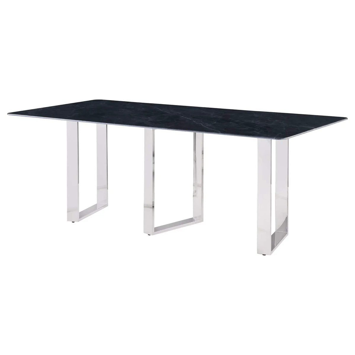 Desden 79-inch Rectangular Sintered Stone Dining Table | 78.75 x 39.25 x 29.5 in | Marble & Stainless Steel | Grey