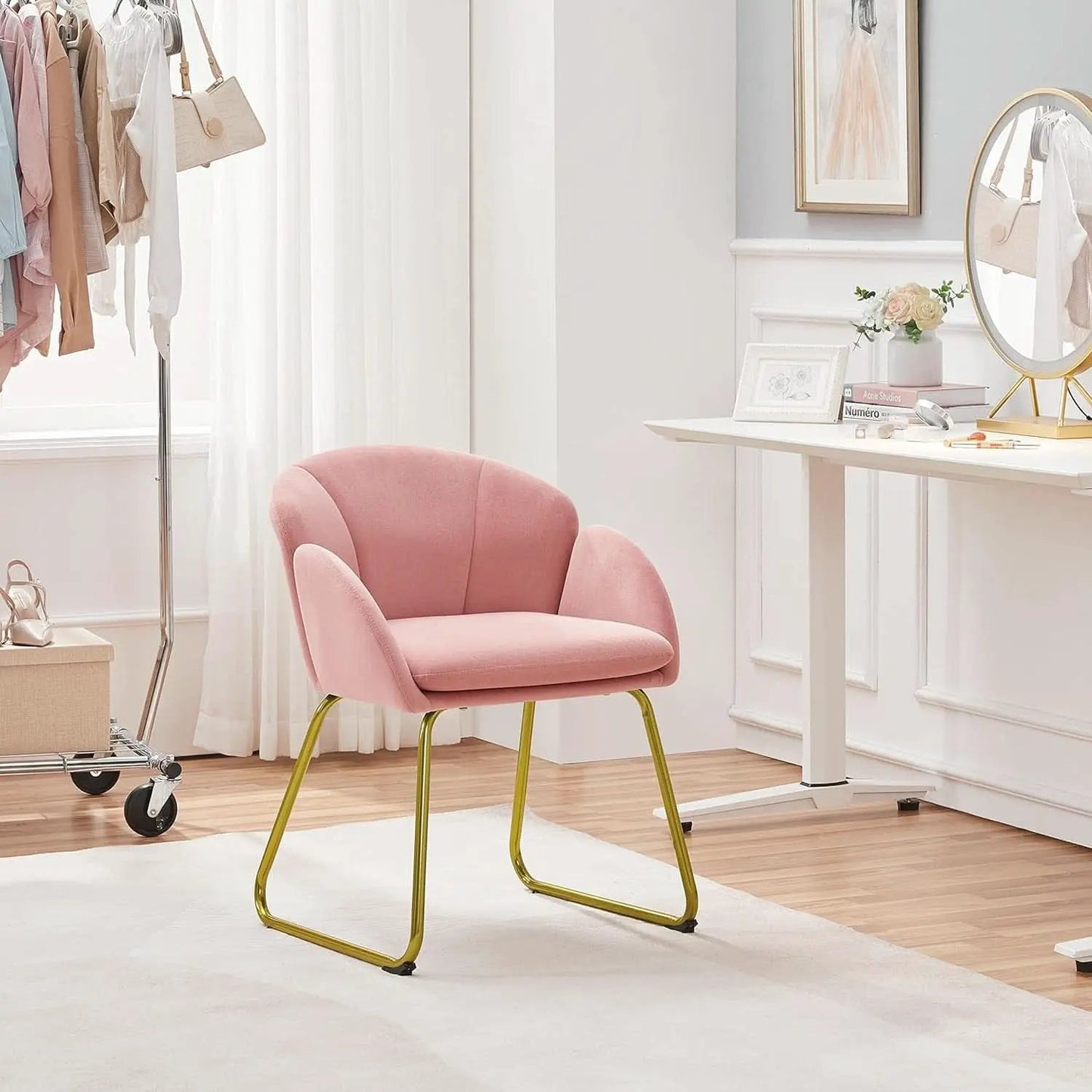 Pink Velvet Flower Armchair With Gold Legs Living Room from PriceLows™