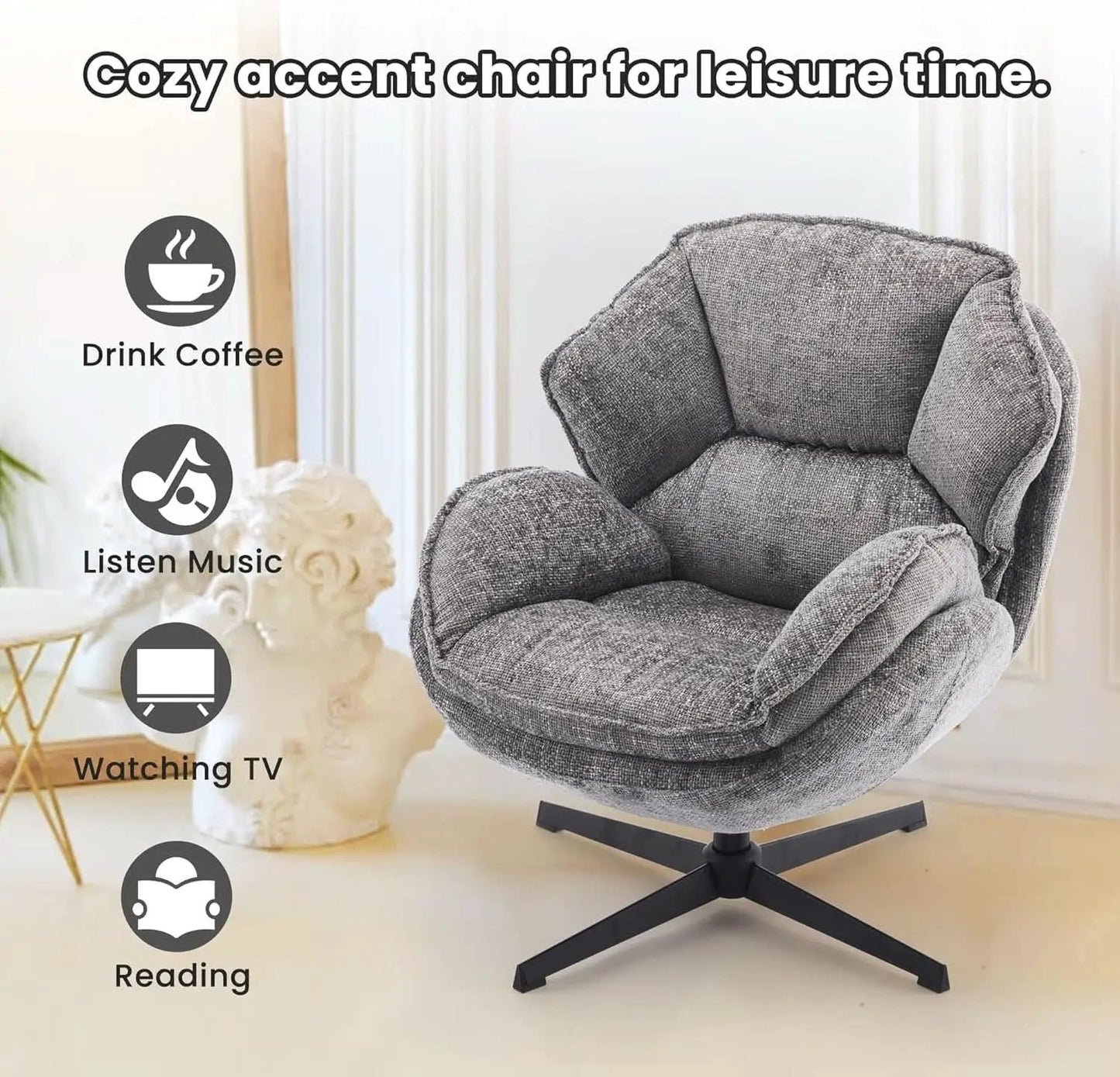 Gray Swivel Upholstered Accent Chair With Metal Legs from PriceLows™