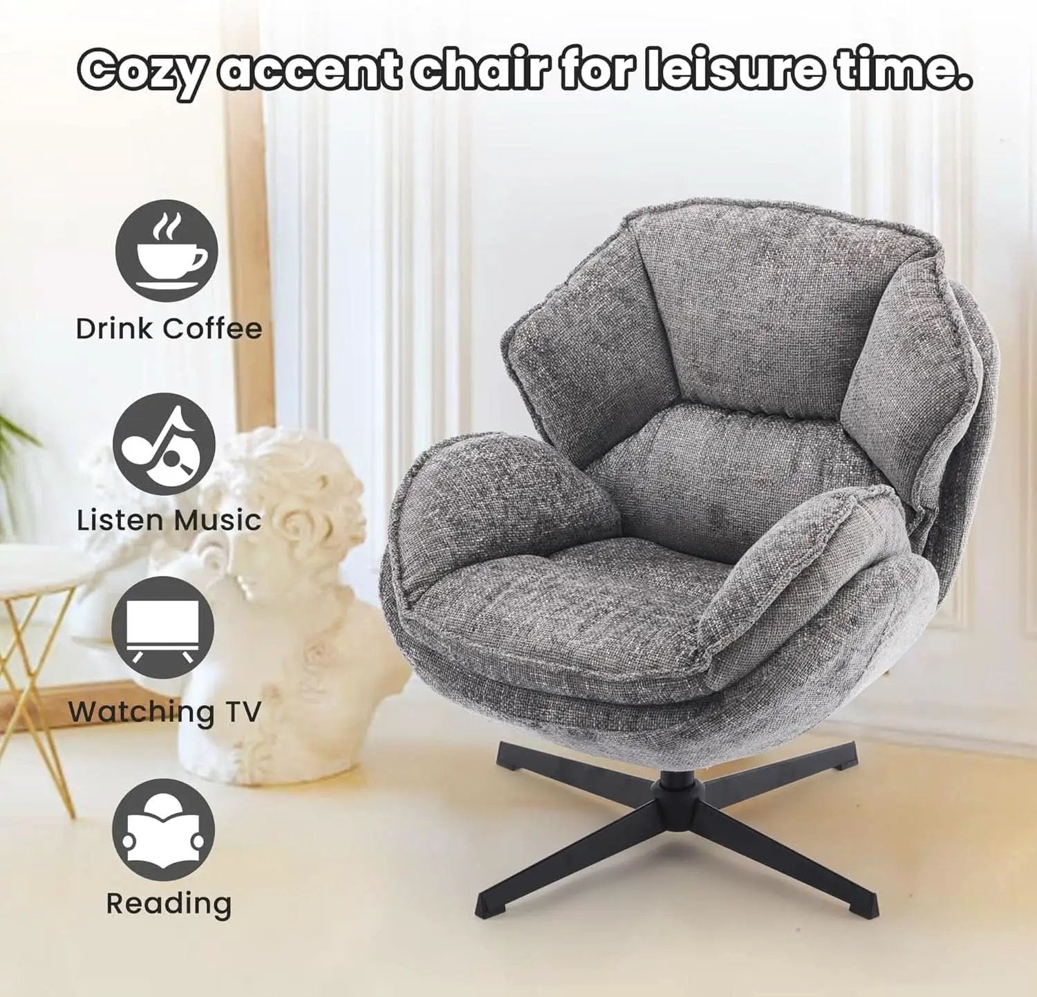 Gray Swivel Upholstered Accent Chair With Metal Legs from PriceLows™