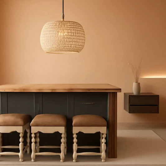 Rattan Farmhouse 5 Light Chandelier With Fabric Shade from PriceLows™