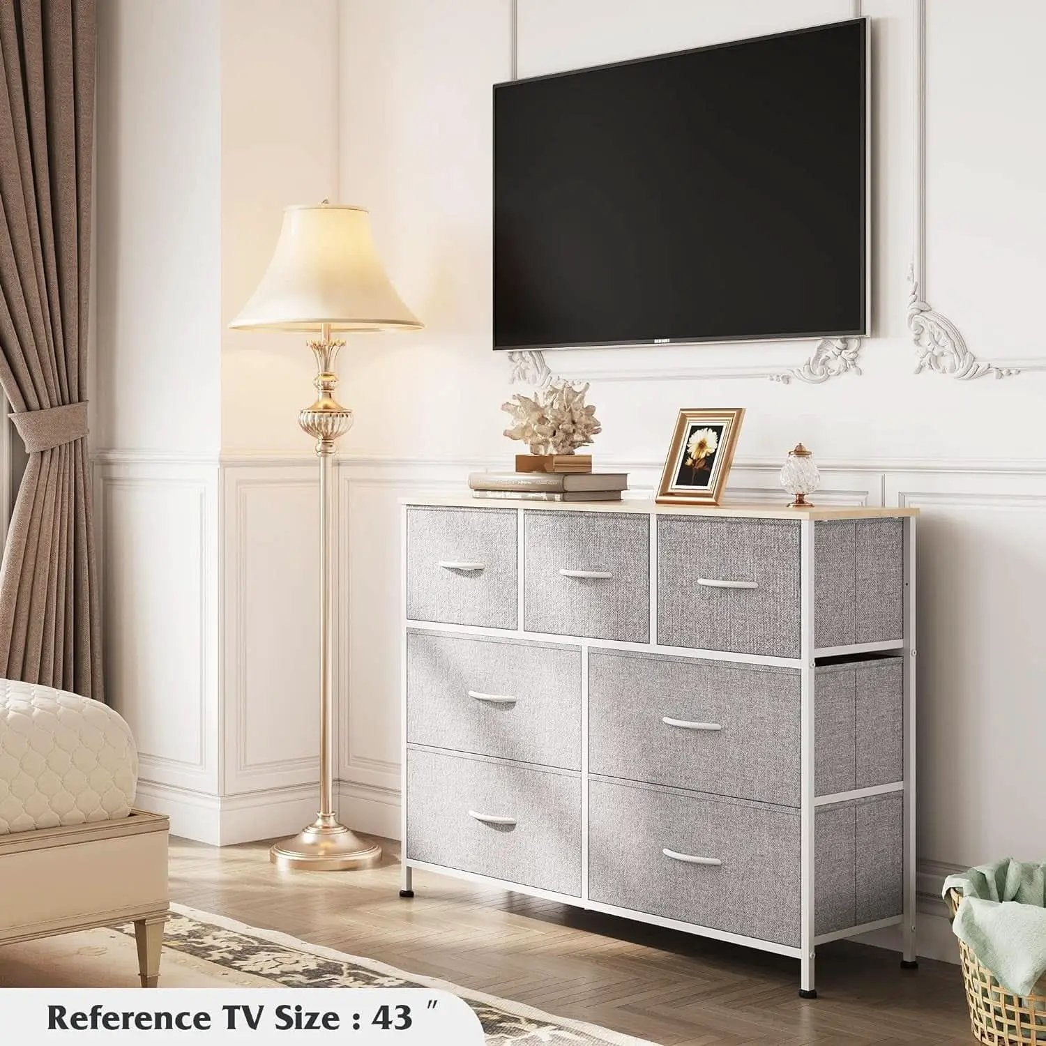 Light Grey Dresser TV Stand 45 Inch TV With Fabric Drawers from PriceLows™