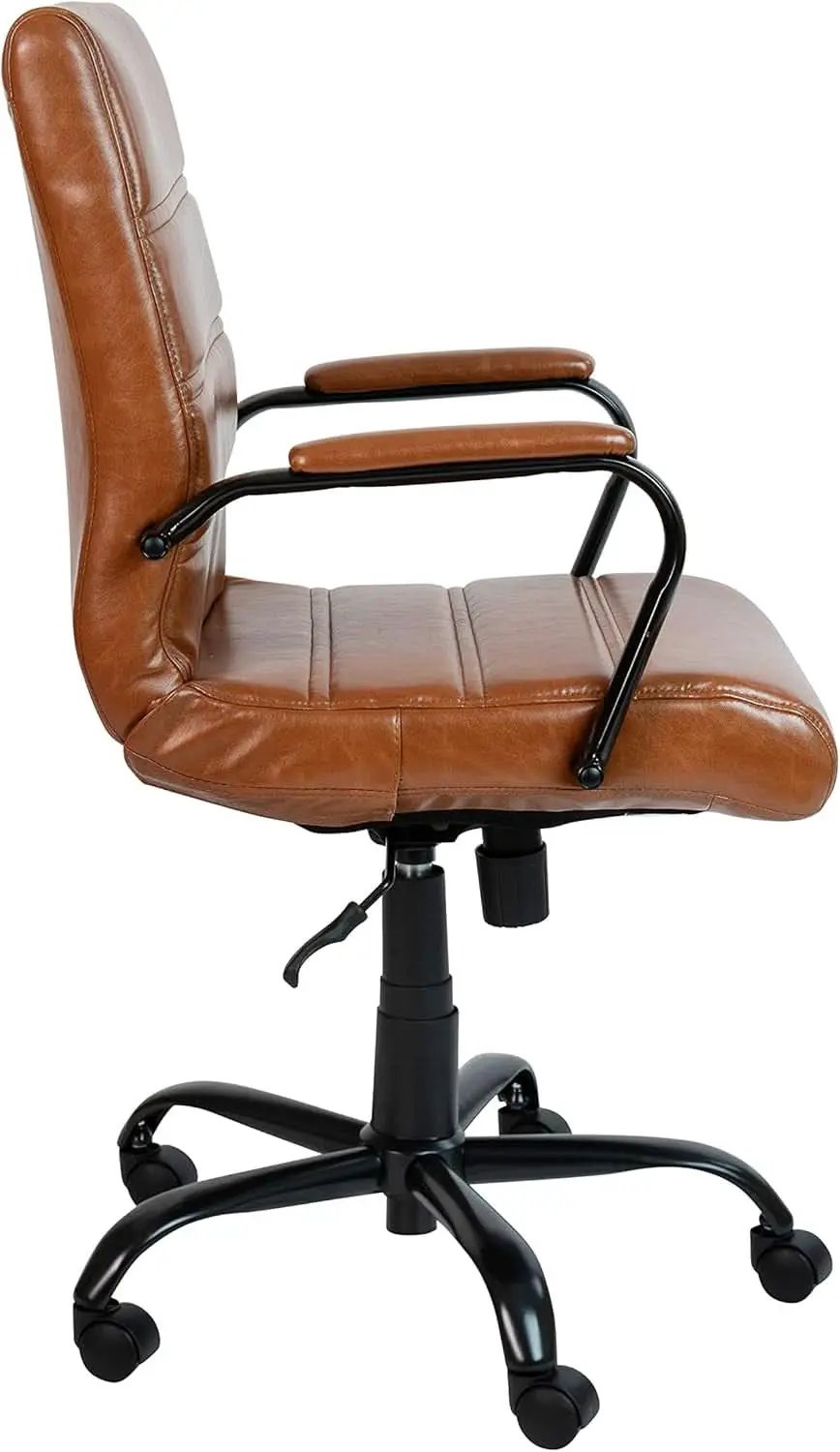 Whitney Mid-Back Leather Desk Chair Brown Black Adjustable Height from PriceLows™