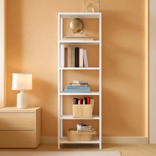 Six Tier Tall White Bookshelf For Small Spaces Living Room from PriceLows™