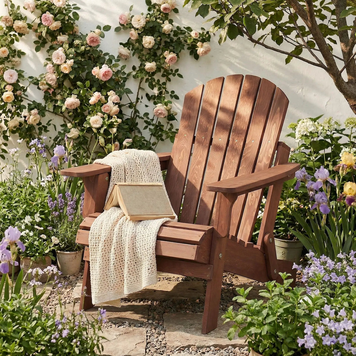 Oversize Folding Adirondack Chair | Premium Hemlock Wood | Pre-Assembled Parts | Patio And Garden