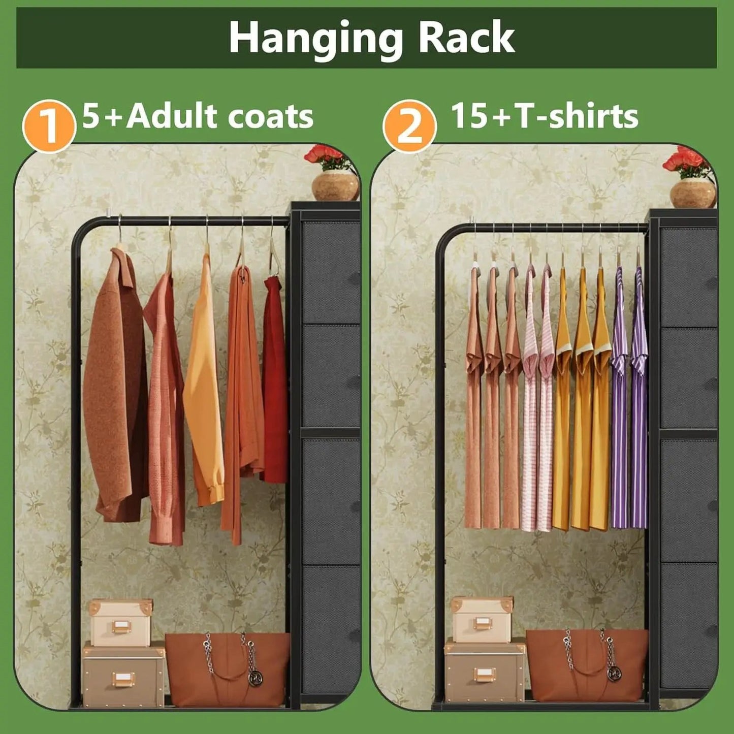 Dresser With Hanging Rack 44 Inch Tall Grey Four Drawer from PriceLows™