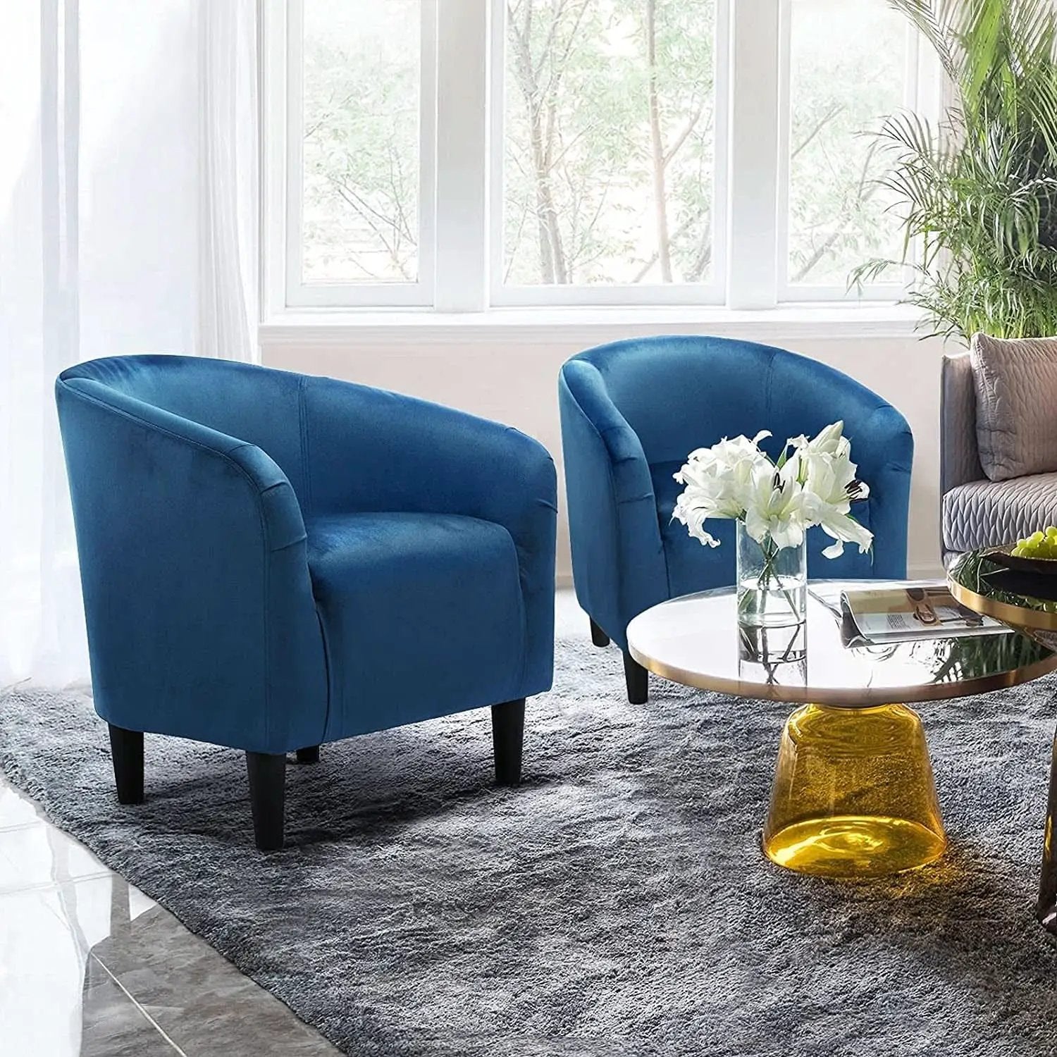Pagoda Blue Velvet Club Chair With Curved Armrests from PriceLows™