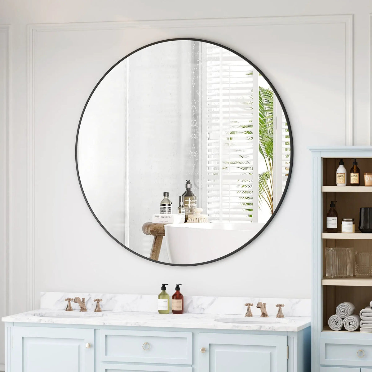 Round Wall Mirror | Metal Framed Circular Design | 48 Inch Diameter | Vanity And Dressing Use