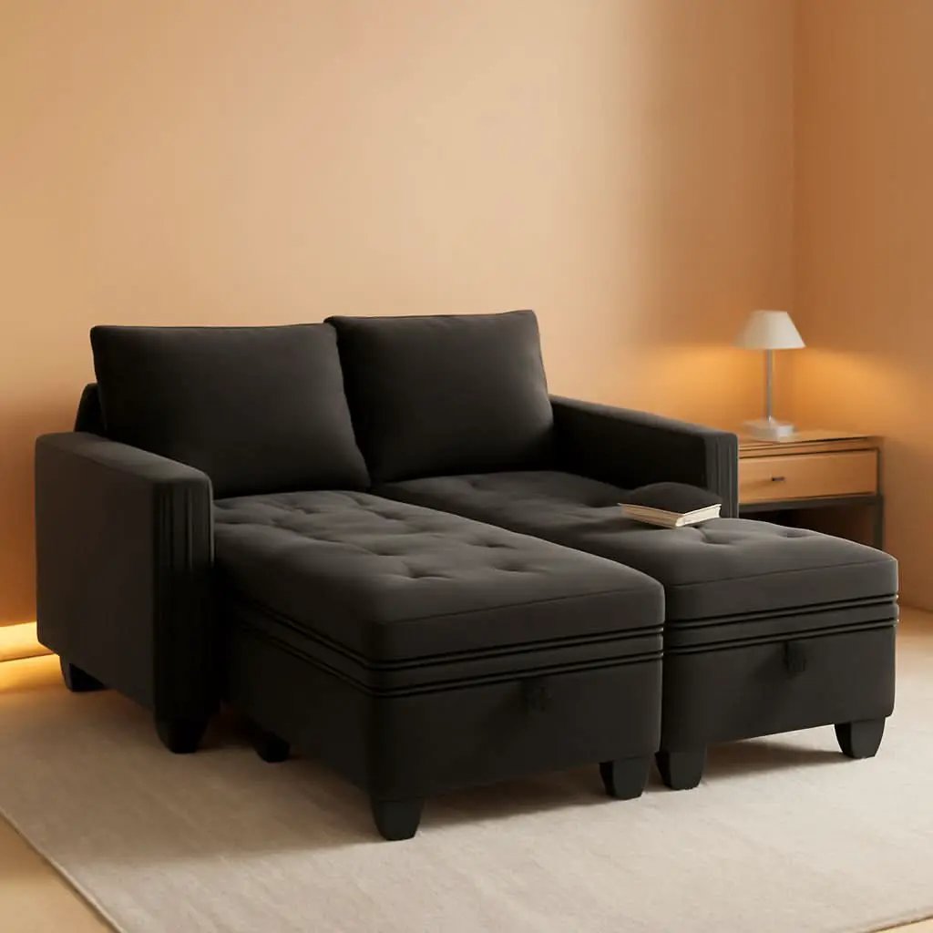 Grey Velvet Modular Sectional Sofa With Storage And Sleeper from PriceLows™