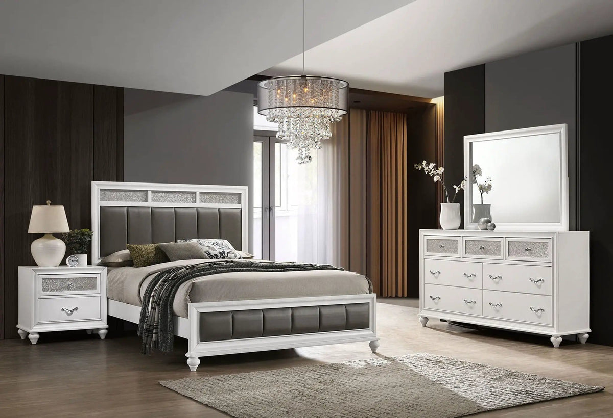 Barzini 4-piece Eastern King Bedroom Set | 4-Piece Set | Acrylic & Crystal | White