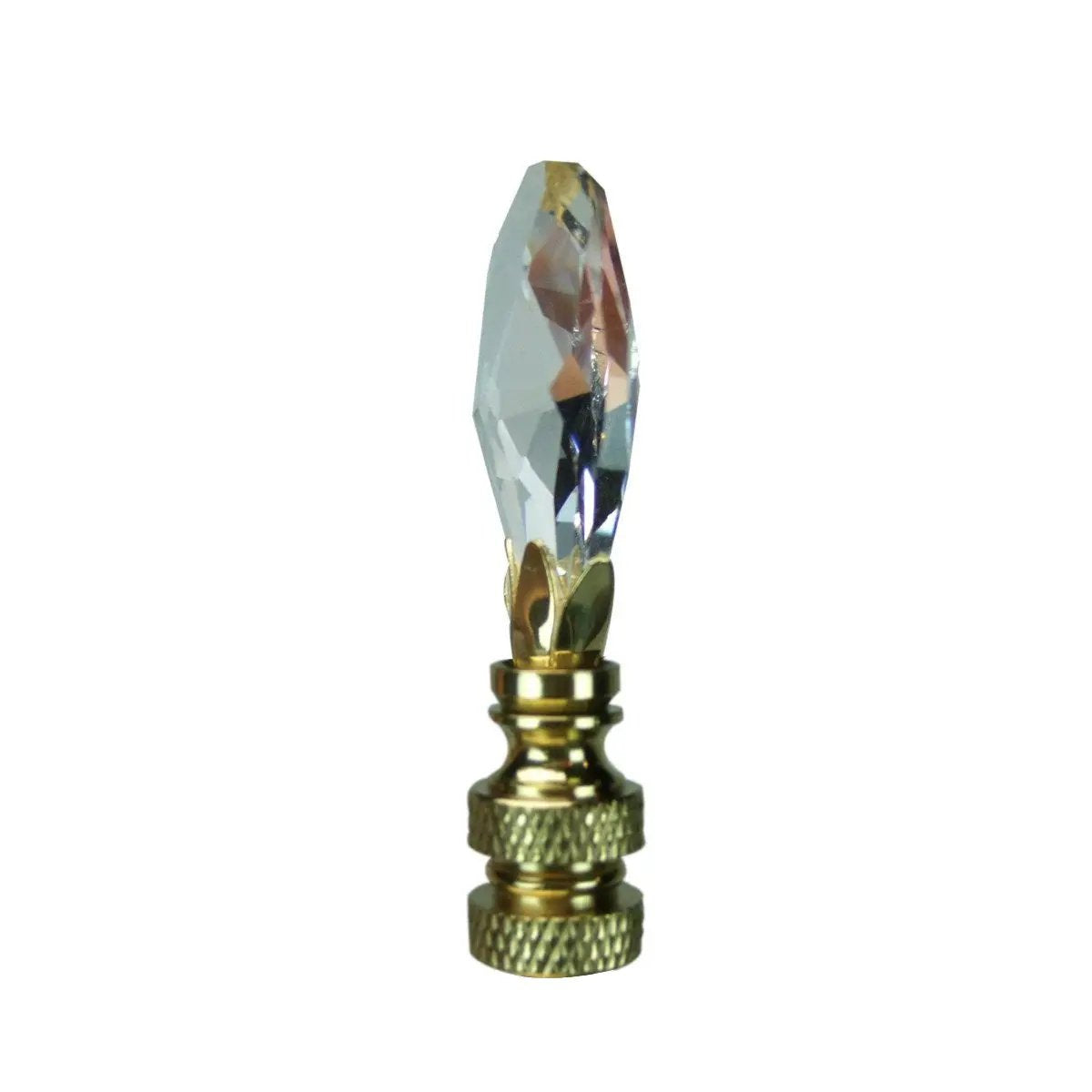 Crystal Teardrop Lamp Finial | Polished Brass | 2.5 Inch | 1/4-27 Thread