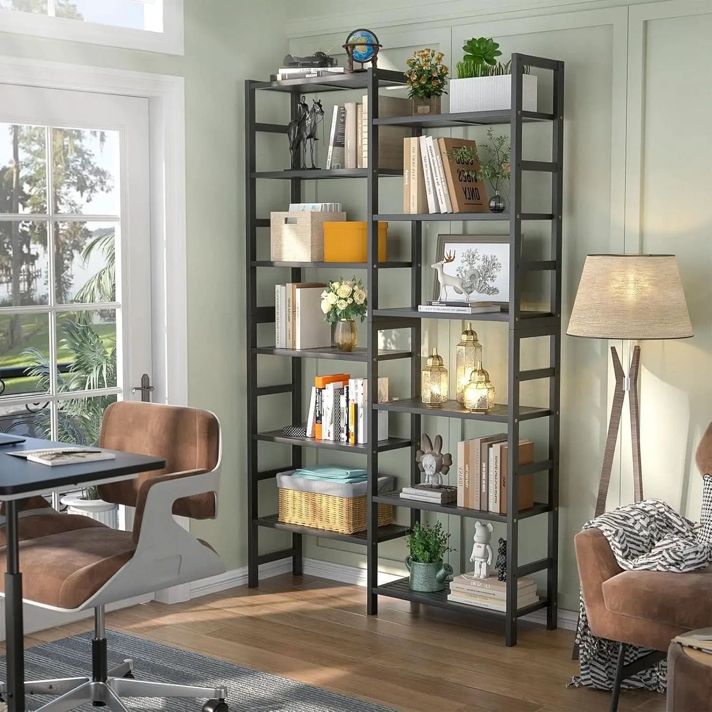 Double Wide Black Bookshelf Freestanding 6 Feet Tall from PriceLows™