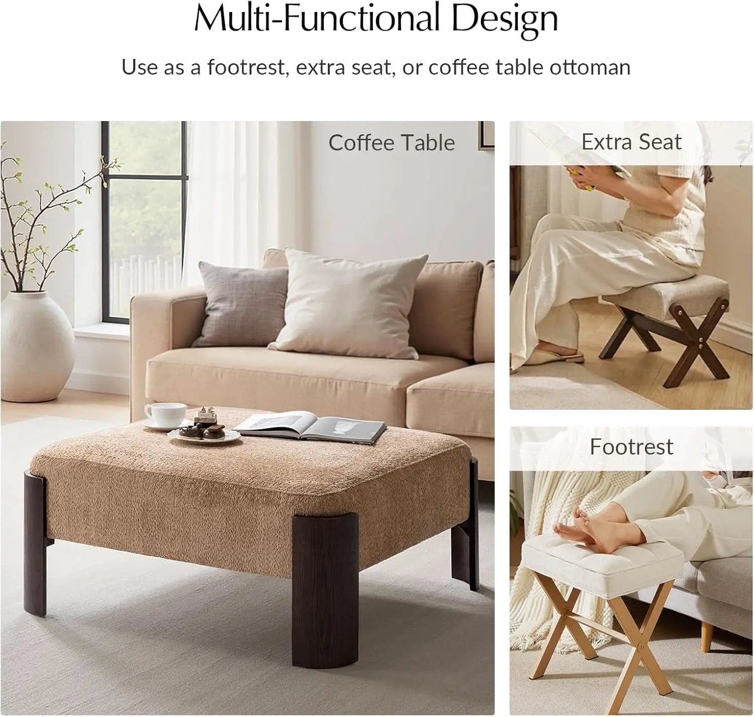 Forty Inch Super Soft Chenille Ottoman Coffee Table Sand from PriceLows™
