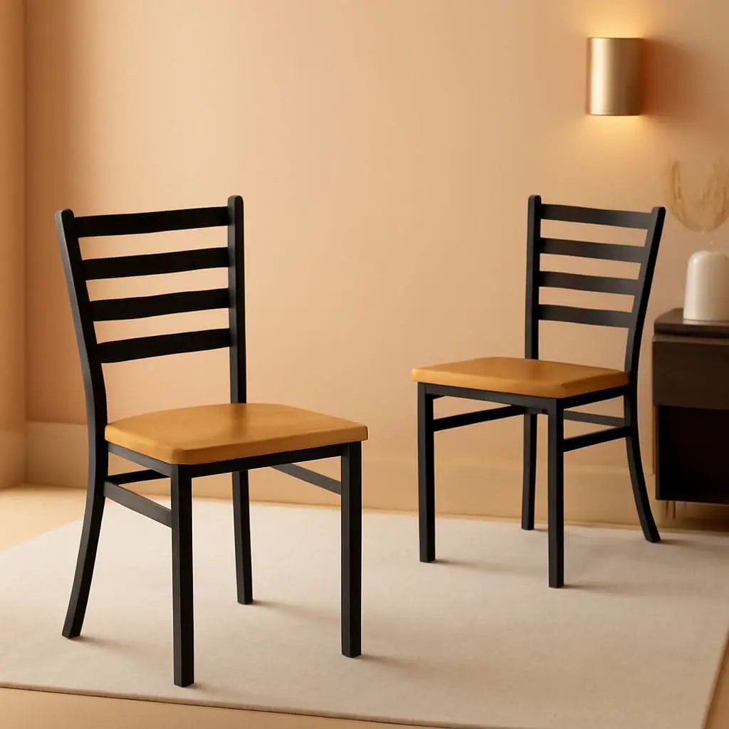 Hercules Series Black Ladder Back Metal Dining Chair Set of 2 With Natural Wood Seat from PriceLows™