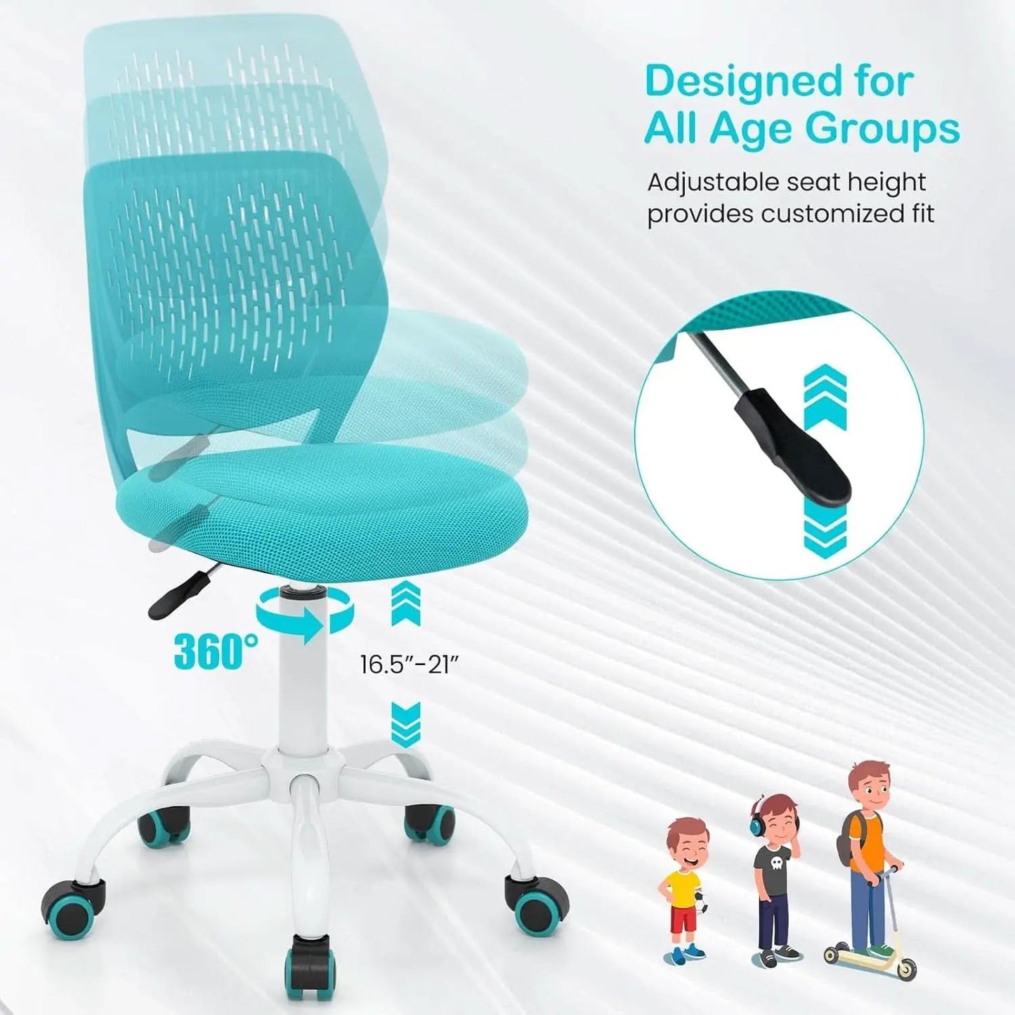 Turquoise Height Adjustable Kids Desk Chair With Lumbar Support from PriceLows™