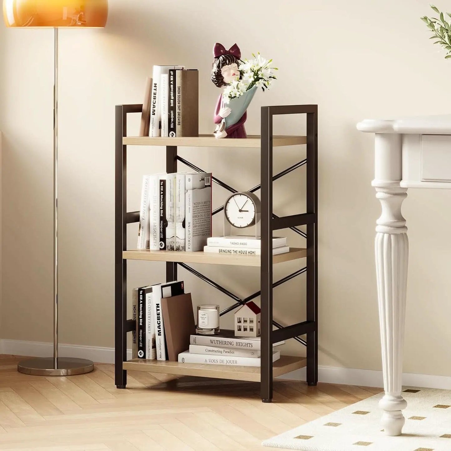 3 Tier Industrial Metal Bookcase Rustic Etagere Shelf Light Coffee from PriceLows™
