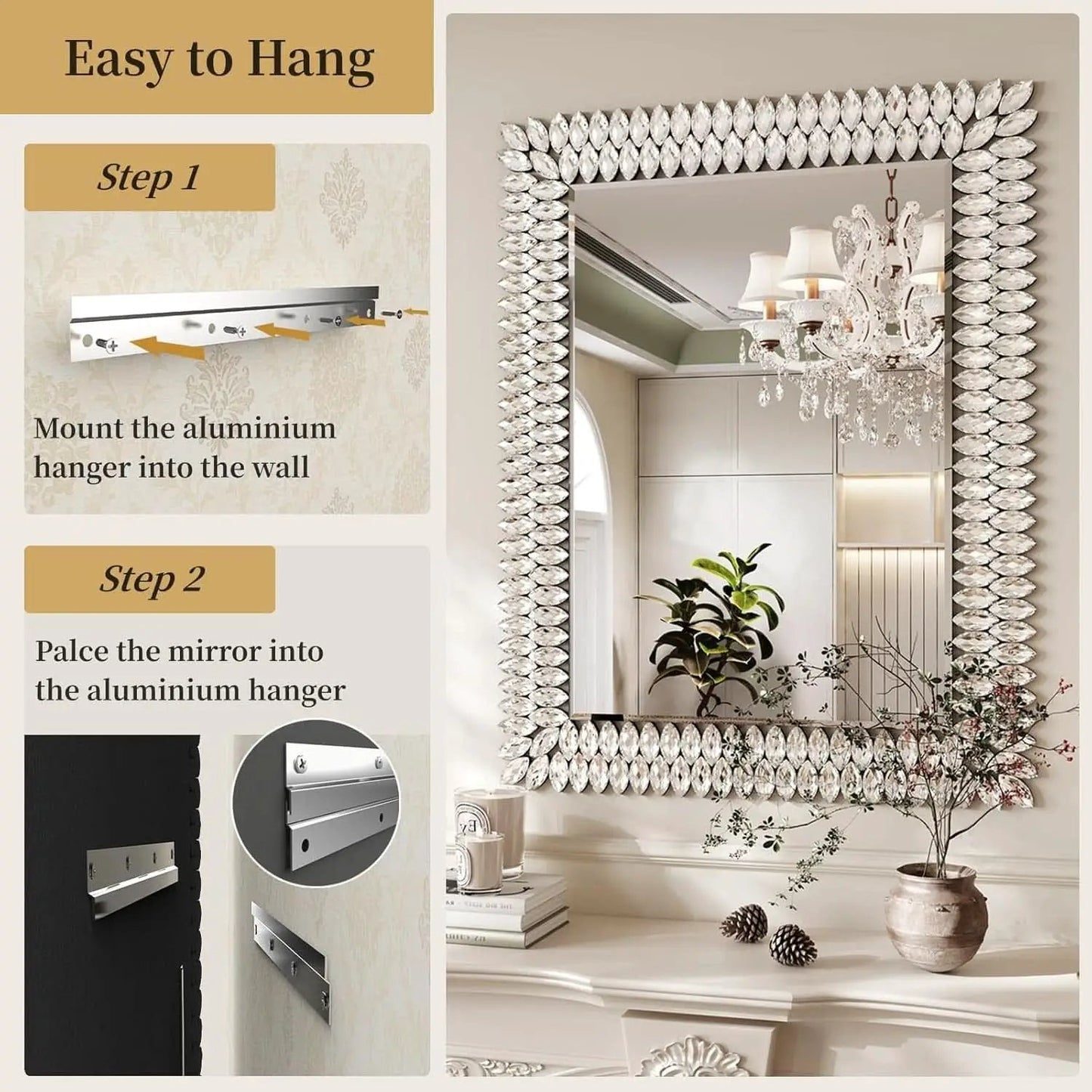 30X40 Inches Jeweled Bathroom Wall Mirror Large Rectangle Vanity Decor from PriceLows™