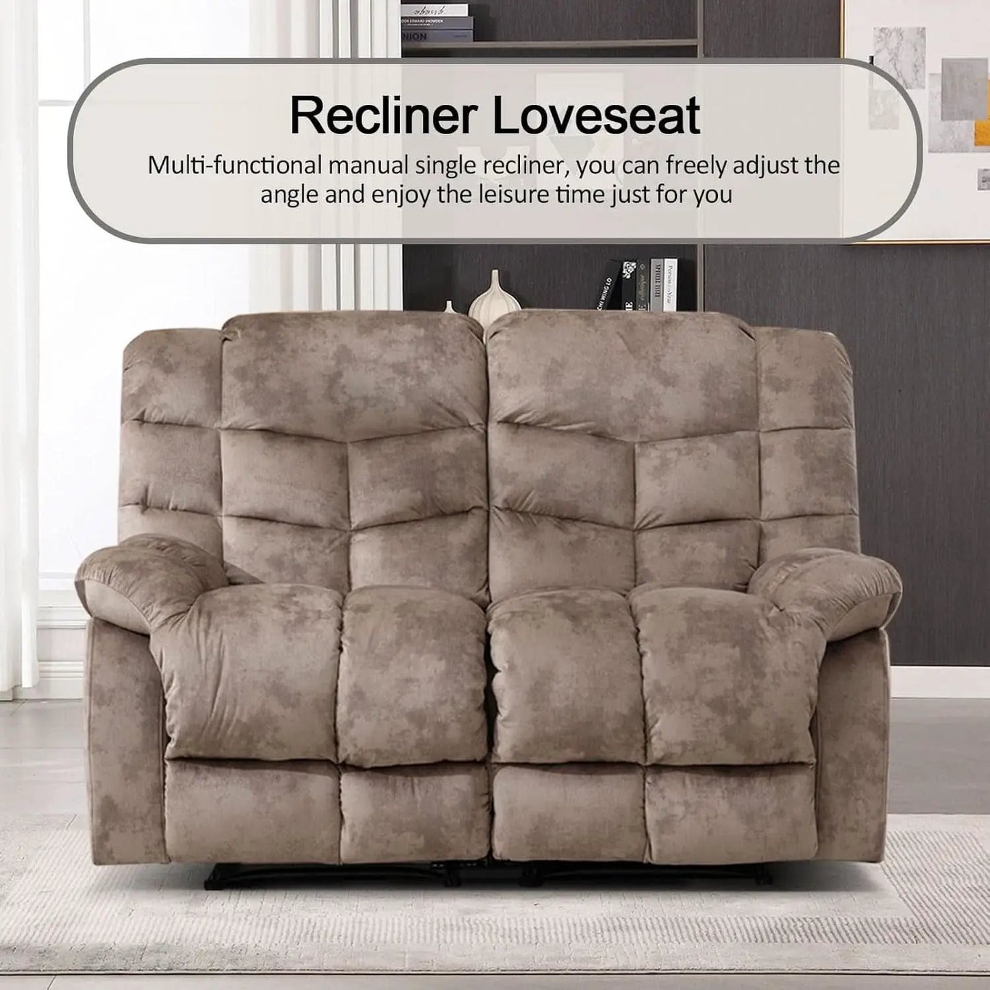 Manual Two Seat Loveseat Recliner Sofa Light Brown from PriceLows™