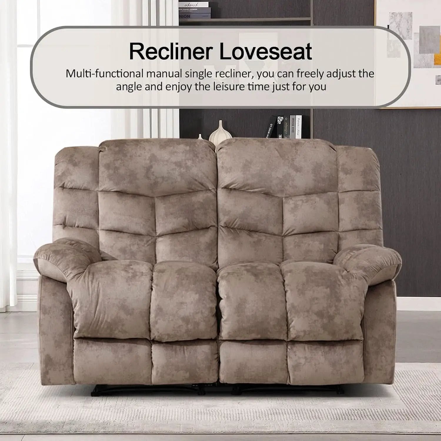 Manual Two Seat Loveseat Recliner Sofa Light Brown from PriceLows™