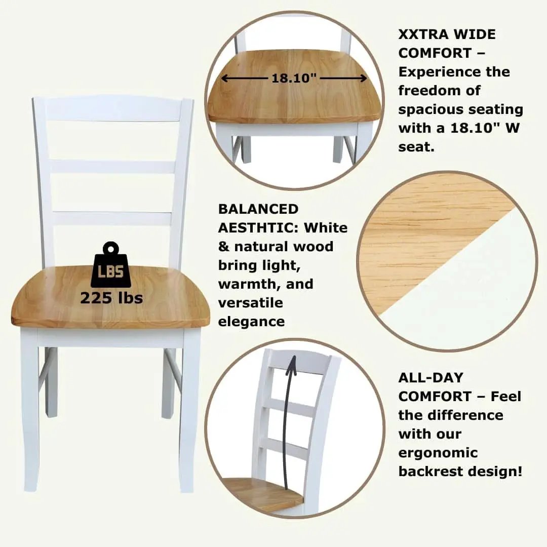 Madrid Ladderback Dining Chairs Parawood Construction White Natural from PriceLows™