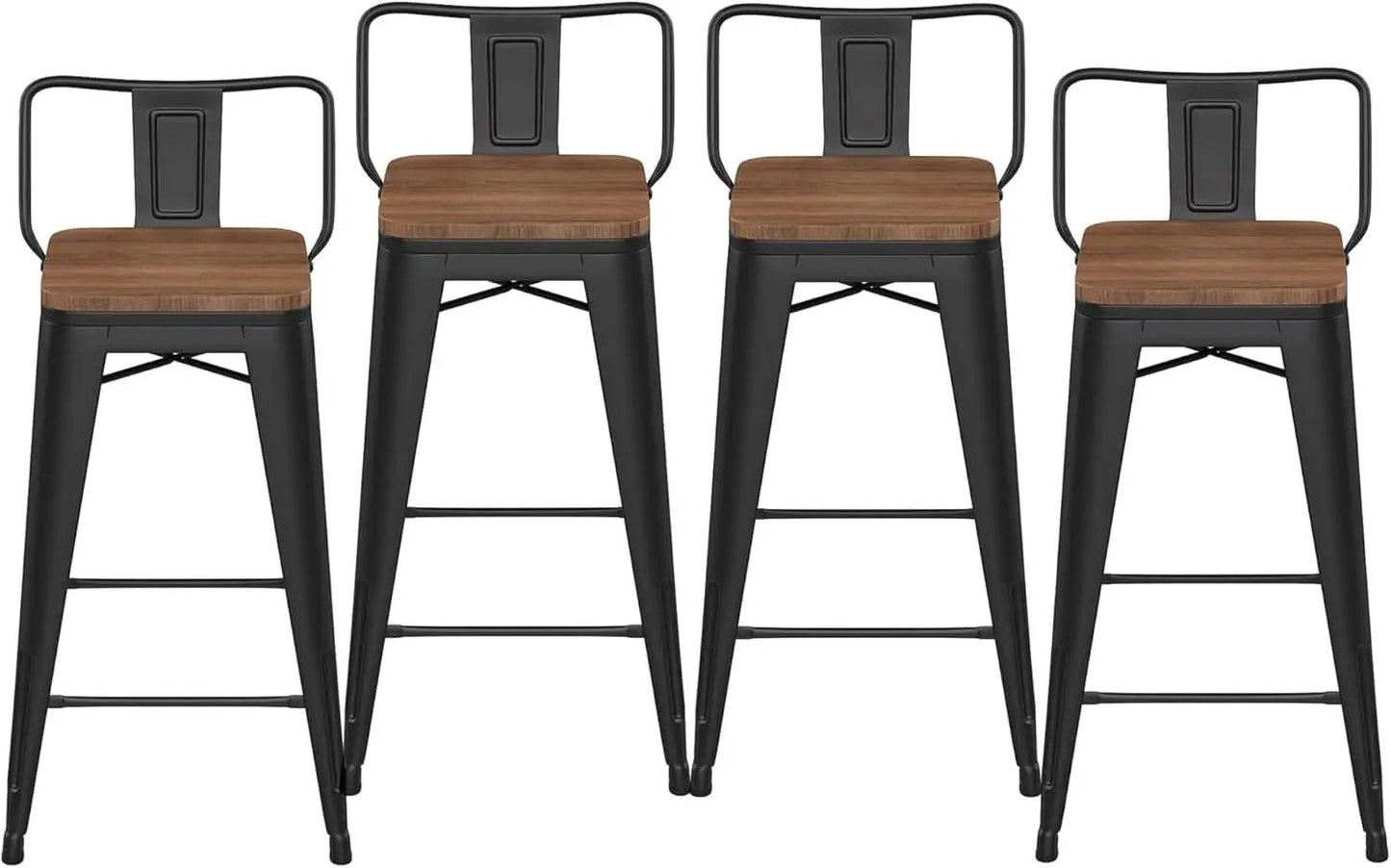 30 Inch Low Back Metal Barstools With Wooden Seat from PriceLows™