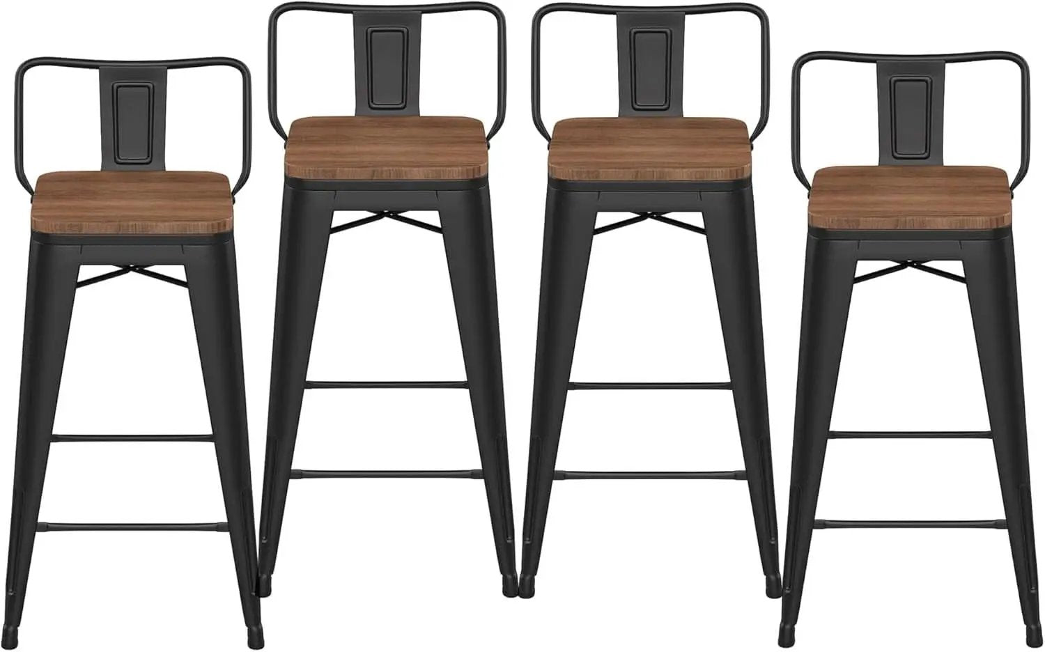 30 Inch Low Back Metal Barstools With Wooden Seat from PriceLows™