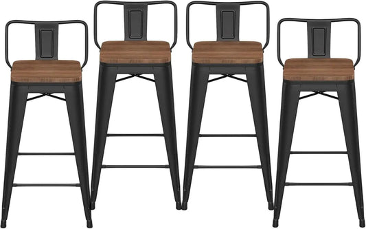 30 Inch Low Back Metal Barstools With Wooden Seat from PriceLows™