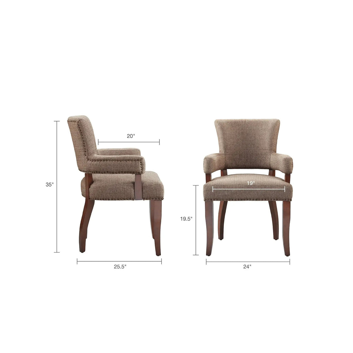 Arm Dining Chair | Brass Nail Head Detailing | Rubberwood And Solid Wood | High-Density Foam
