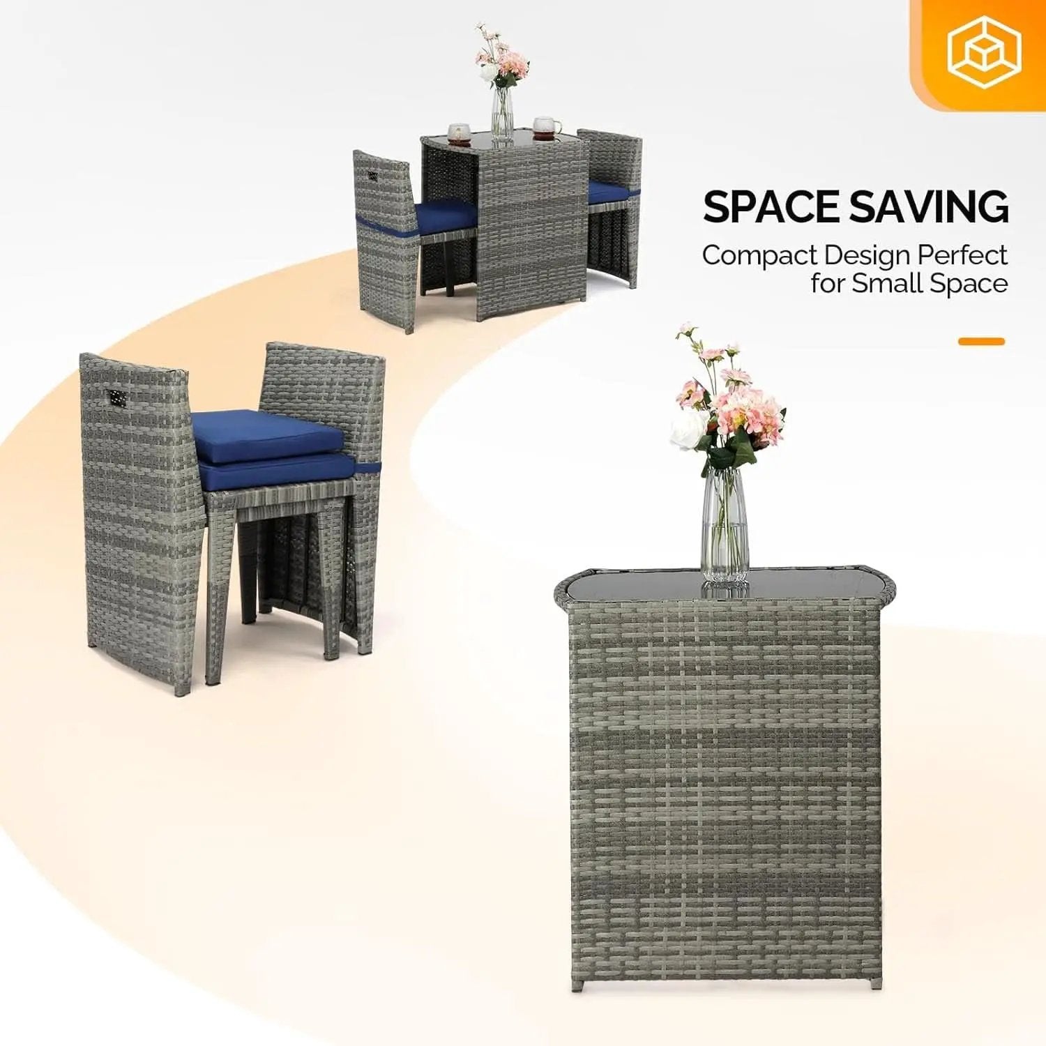 Grey Wicker Outdoor Patio Bistro Set With Glass Table from PriceLows™