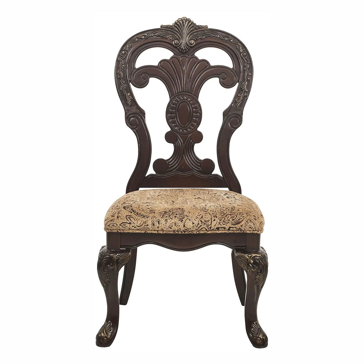 Traditional Side Chairs | Cherry Finish | Fabric Upholstered | Set Of 2