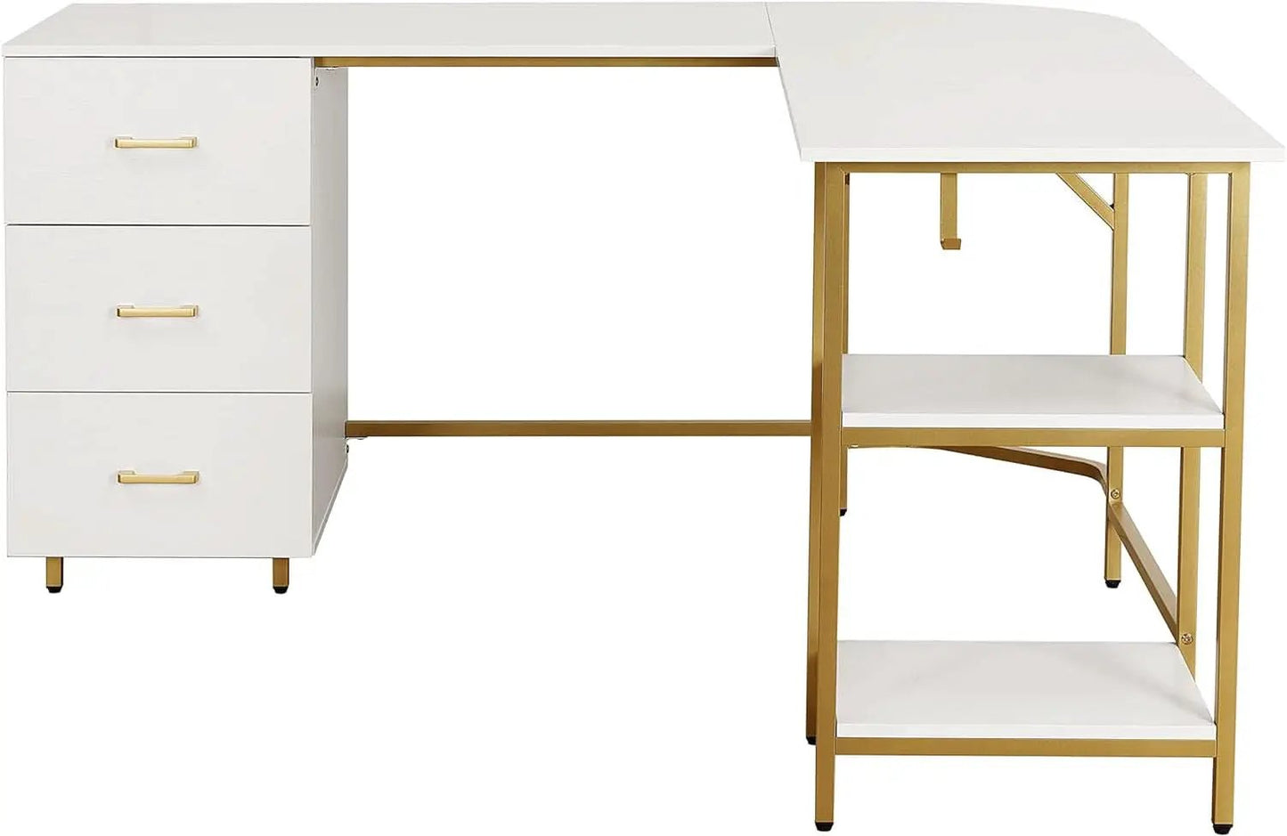 L Shaped Corner Desk Two Tone With Drawers And Shelves For Home Office from PriceLows™