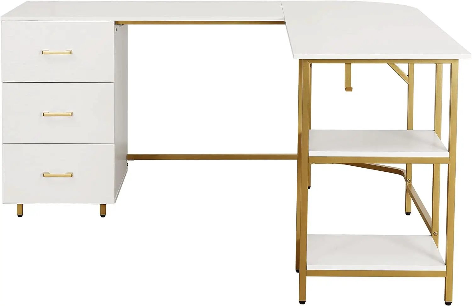 L Shaped Corner Desk Two Tone With Drawers And Shelves For Home Office from PriceLows™