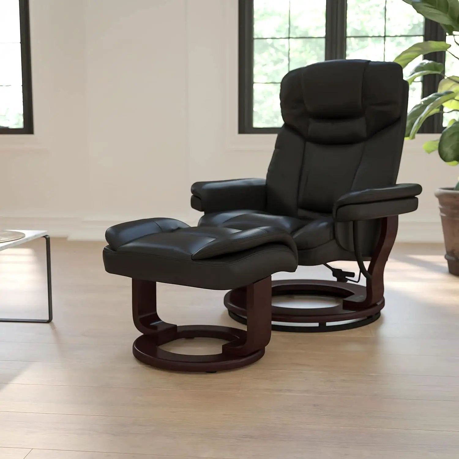 Leathersoft Upholstered Recliner With Ottoman Black from PriceLows™