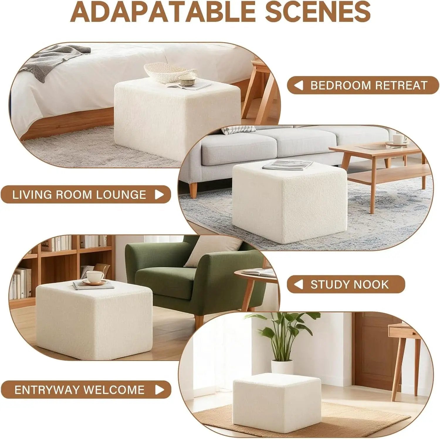 Cream Square Luxurious Upholstered Foam Pouf Ottoman from PriceLows™