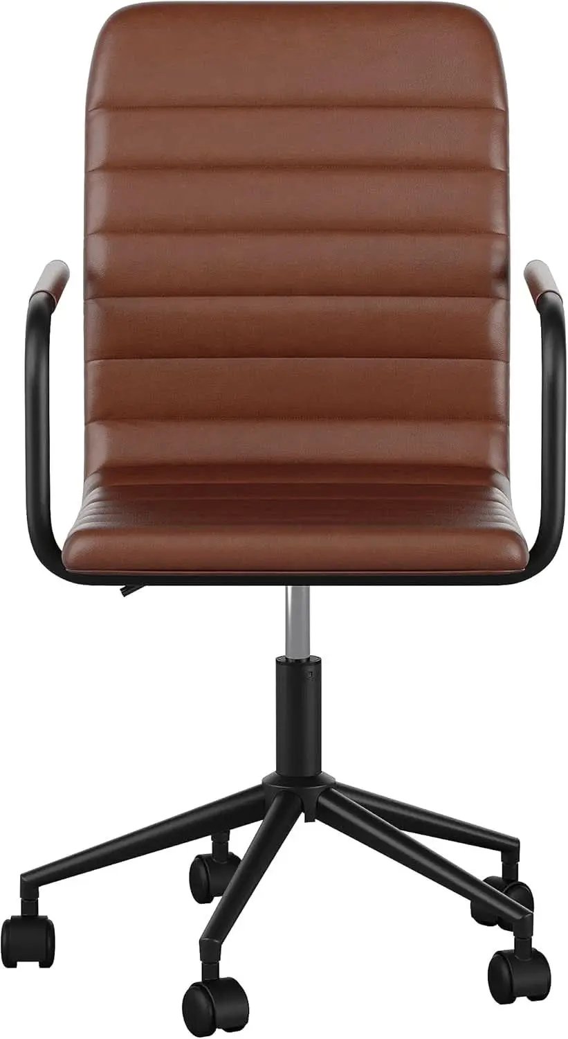 Saddle Brown Faux Leather Swivel Task Chair With Armrests from PriceLows™