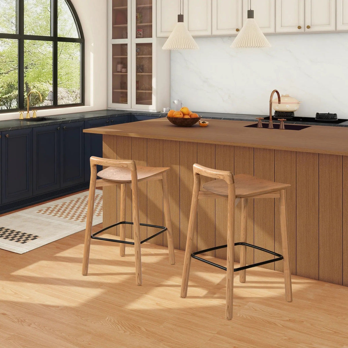 Sven Modern Minimalist Low Back Counter Stool Counter Height (24"-27") | 18 x 18.5 x 31 in | Iron & Wood | Natural Blonde Ash