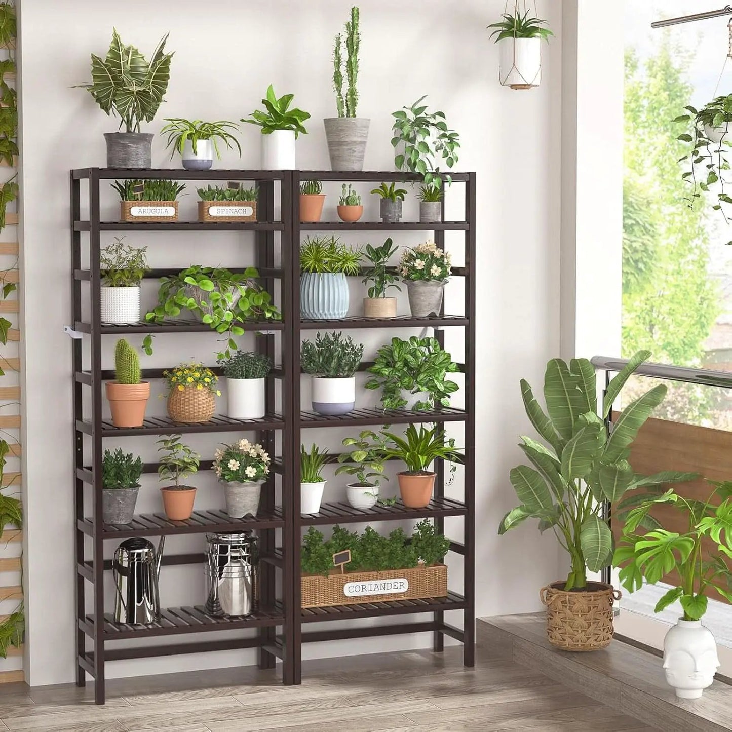 6-Tier Bamboo Bookcase Espresso 63.4 Inch Tall Freestanding Shelf from PriceLows™