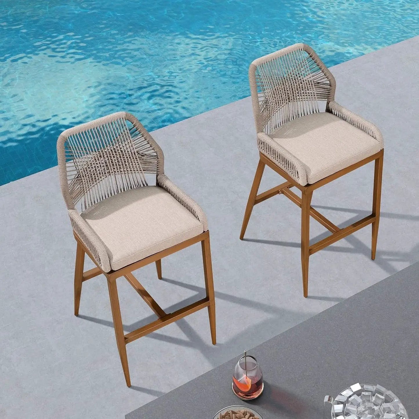 Counter Height Rattan Bar Stools Set Of 4 Outdoor Patio from PriceLows™