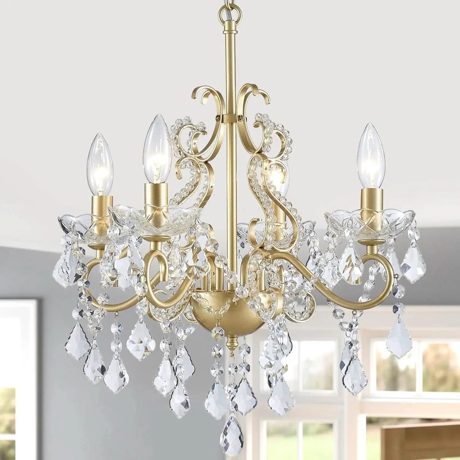 Modern K9 Crystal Chandelier 4 Light Matte Gold Pendant from PriceLows™