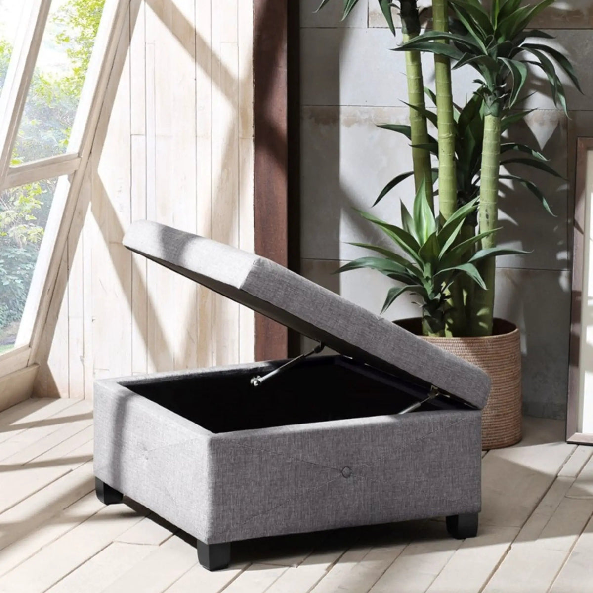 Aspen Storage Ottoman | Soft Close Lid | Button Tufted Fabric | 29.5 Inch Width