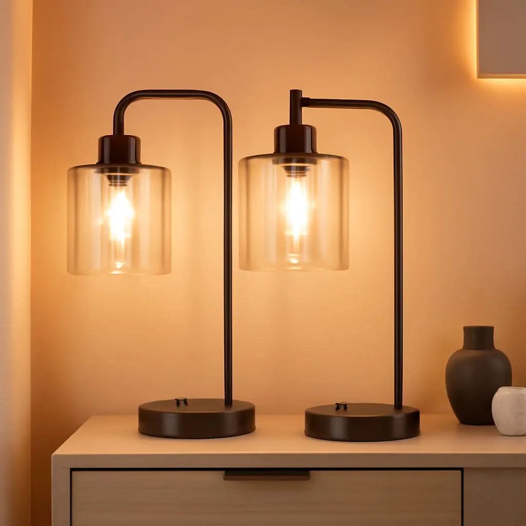 Brown Table Lamps 3-Way Dimmable With USB Ports Set Of 2 from PriceLows™