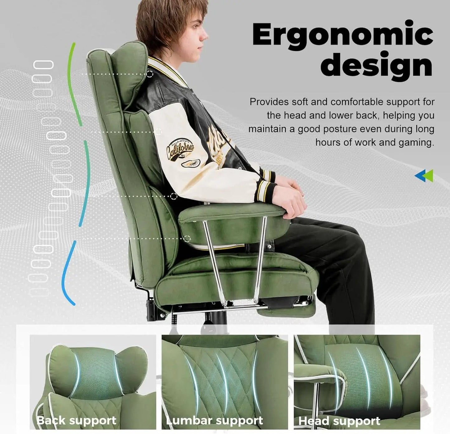 Big And Tall Gaming Chair Green With Lumbar Support from PriceLows™