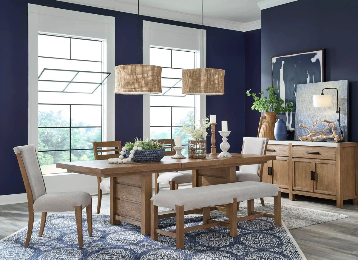 Plum Creek Bench | 2 Pieces | Oak Veneer & Fabric | Home