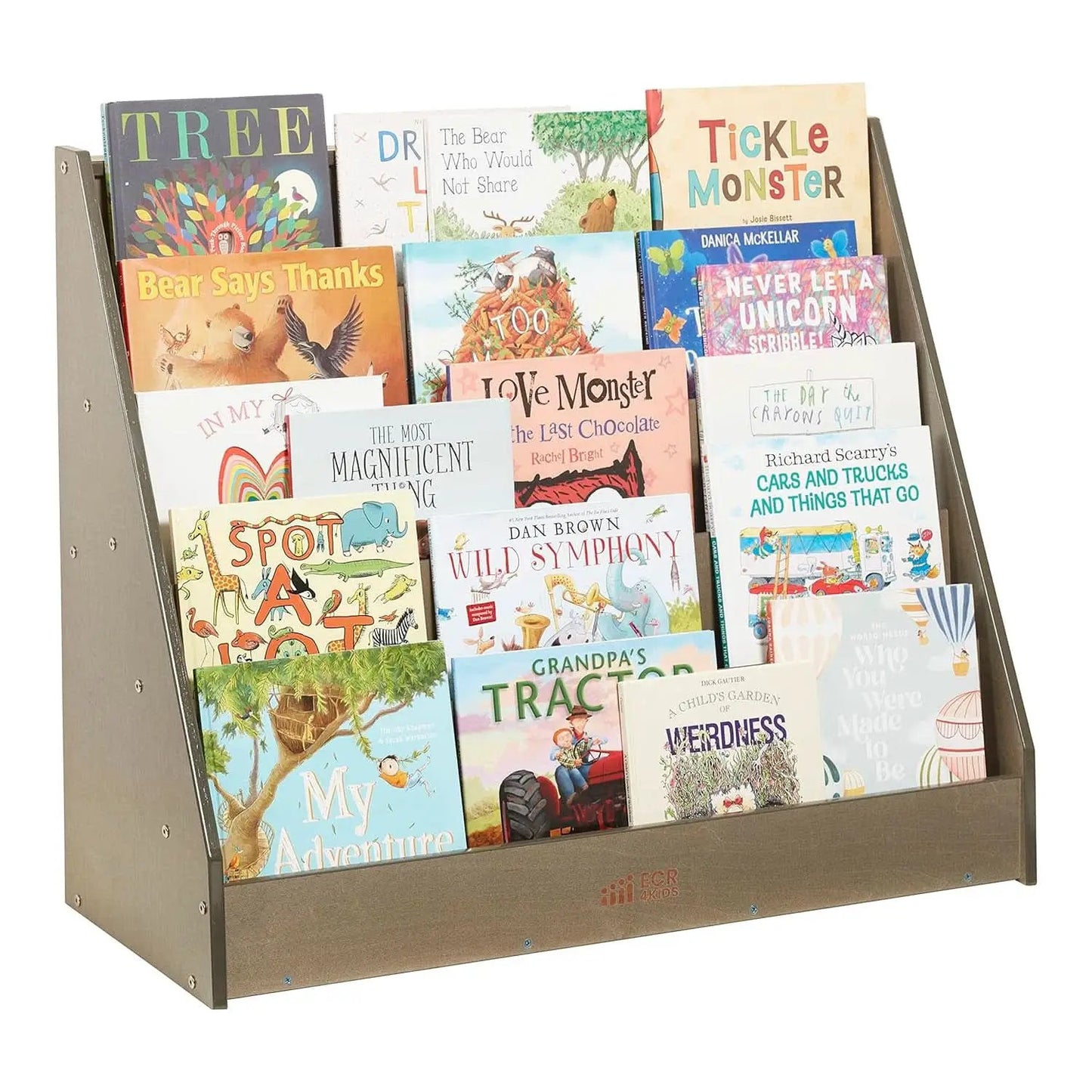 Single Sided Book Display Five Wide Slots Classroom Bookshelf Grey Wash from PriceLows™