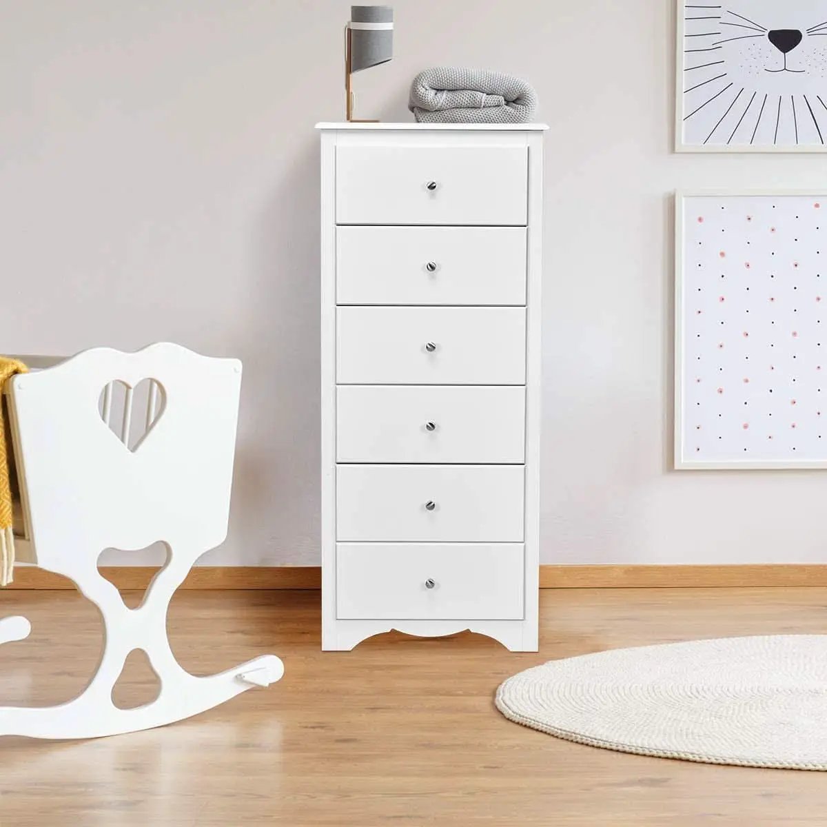 White Wooden 6 Drawer Dresser Chest For Bedroom Storage from PriceLows™